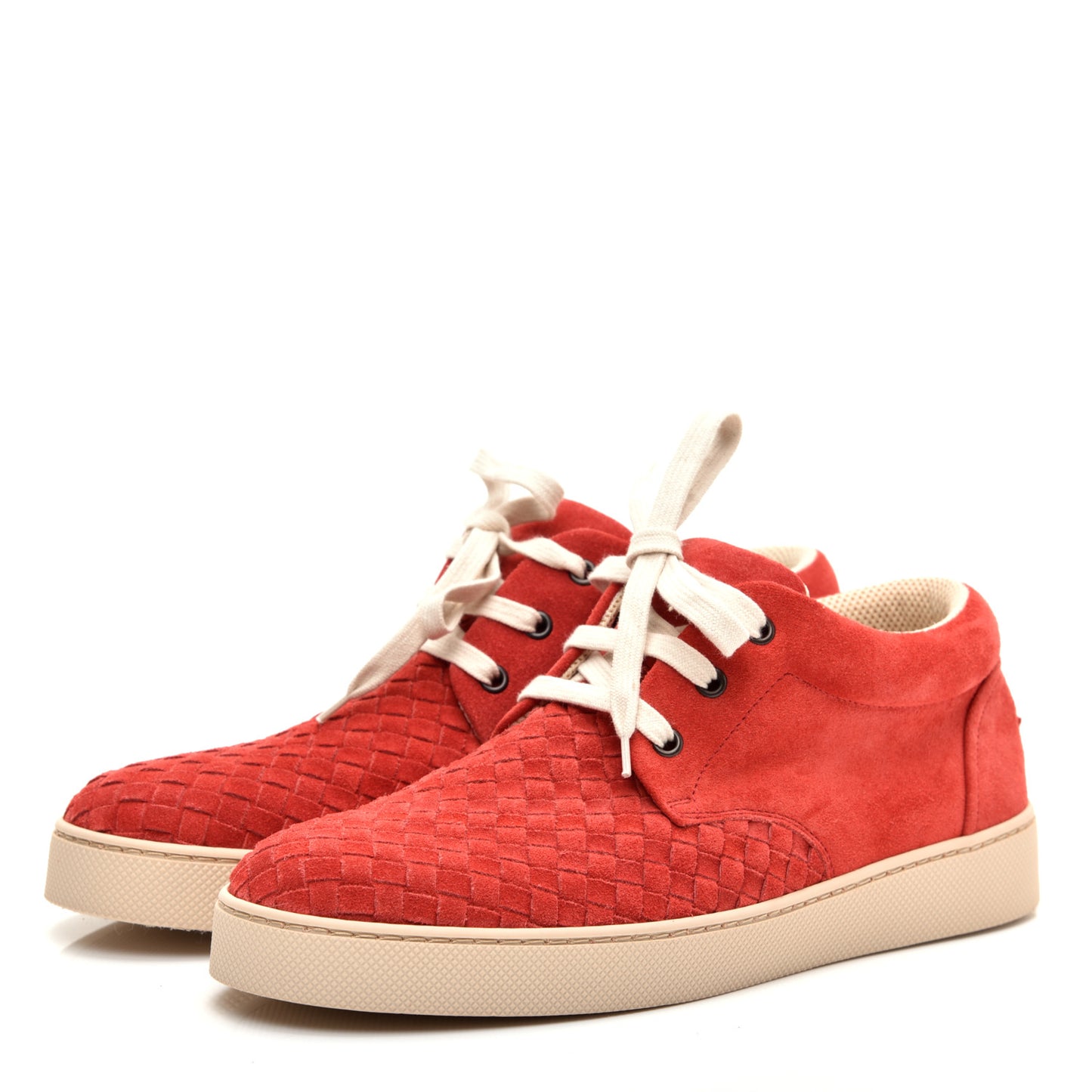 Suede Intrecciato Lace Up Sneakers 41 Red