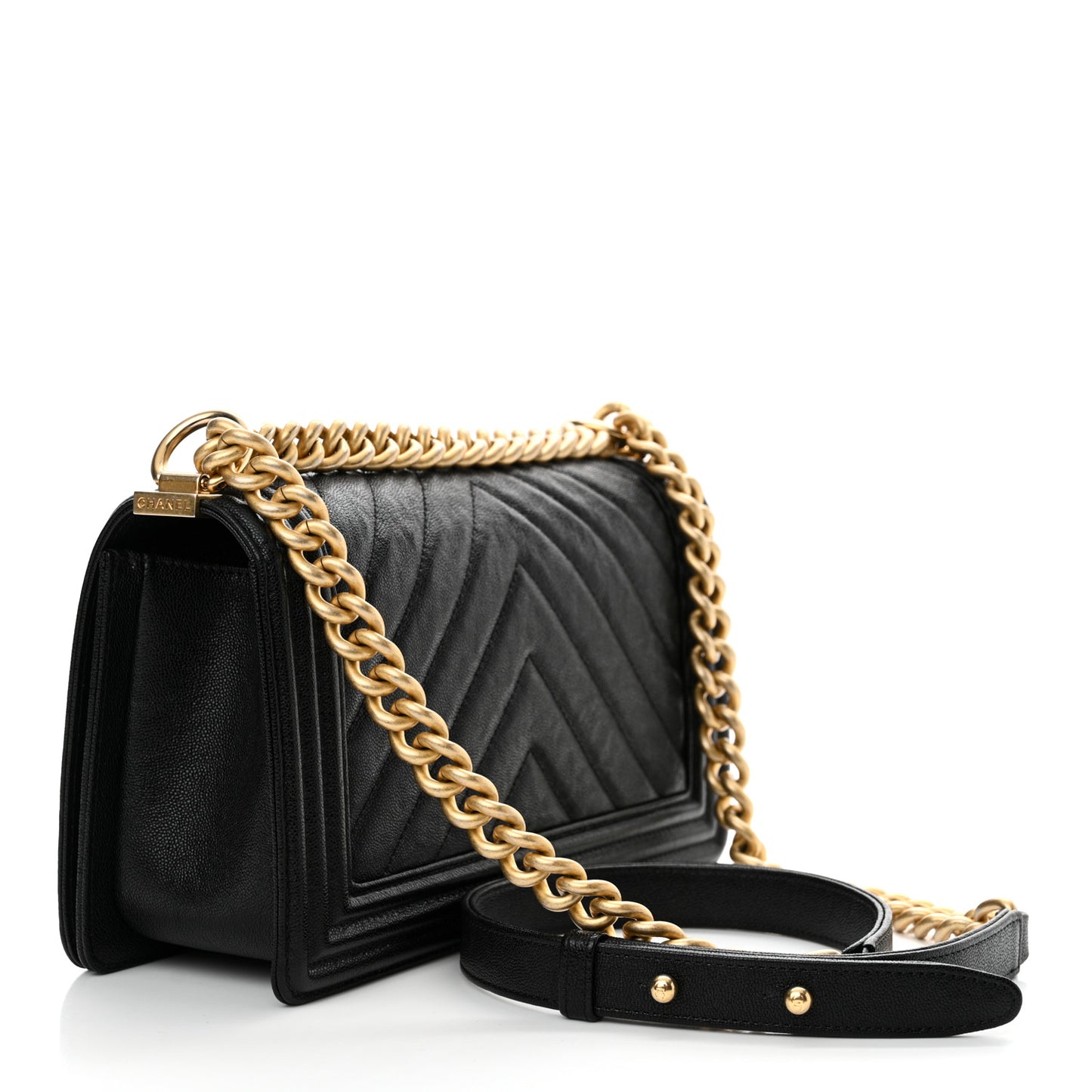 Caviar Chevron Quilted Medium Boy Flap Black