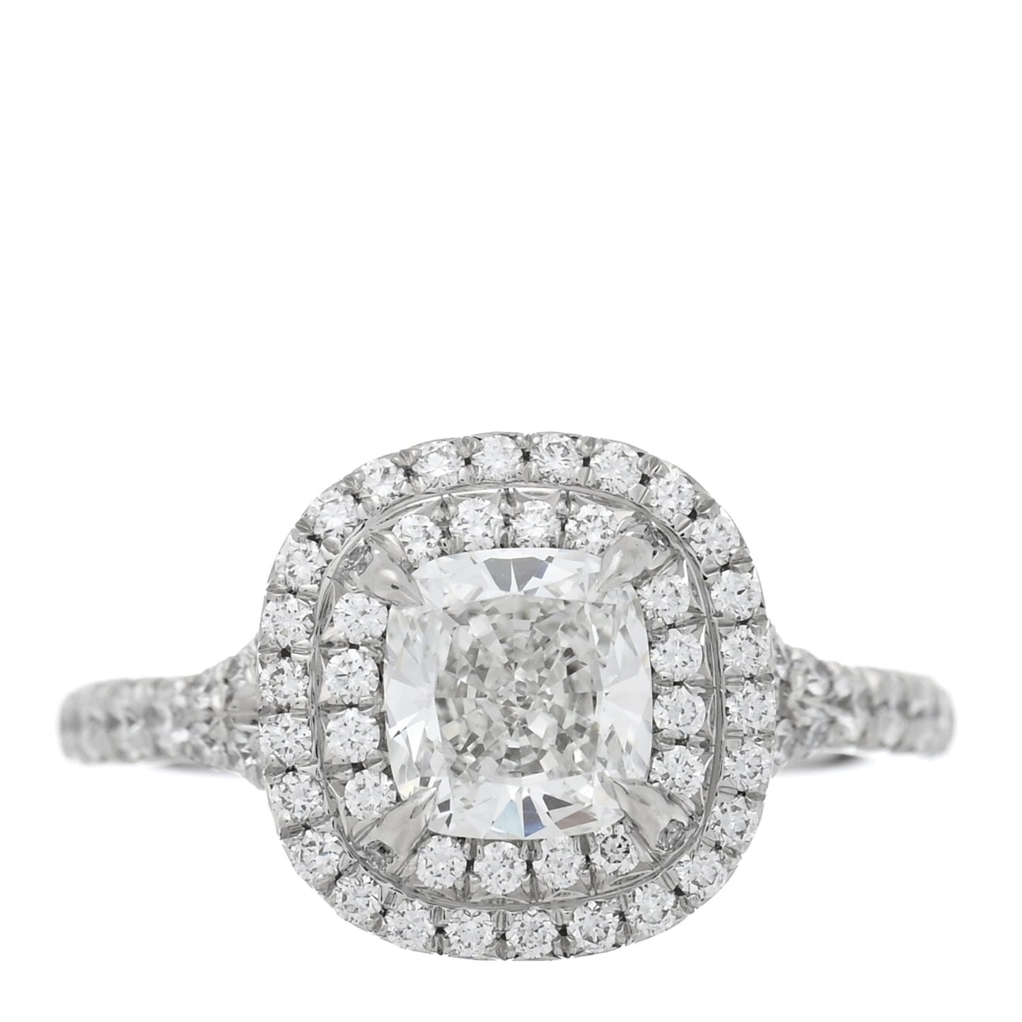 Platinum Diamond .95ct Soleste Cushion Cut Double Halo Engagement Ring 46 3.75