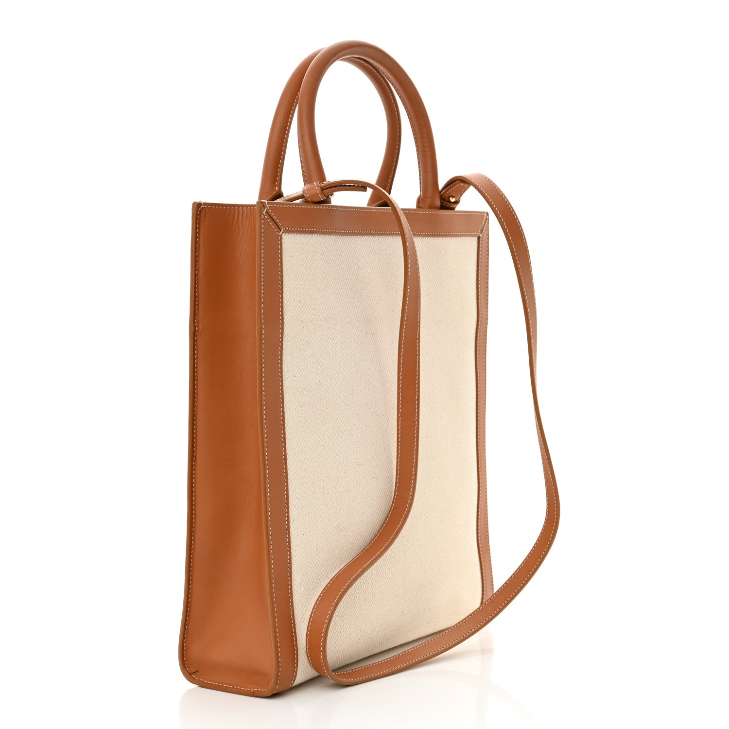 Celine Canvas Calfskin Logo Print Small Vertical Cabas Natural Tan 3 of 13