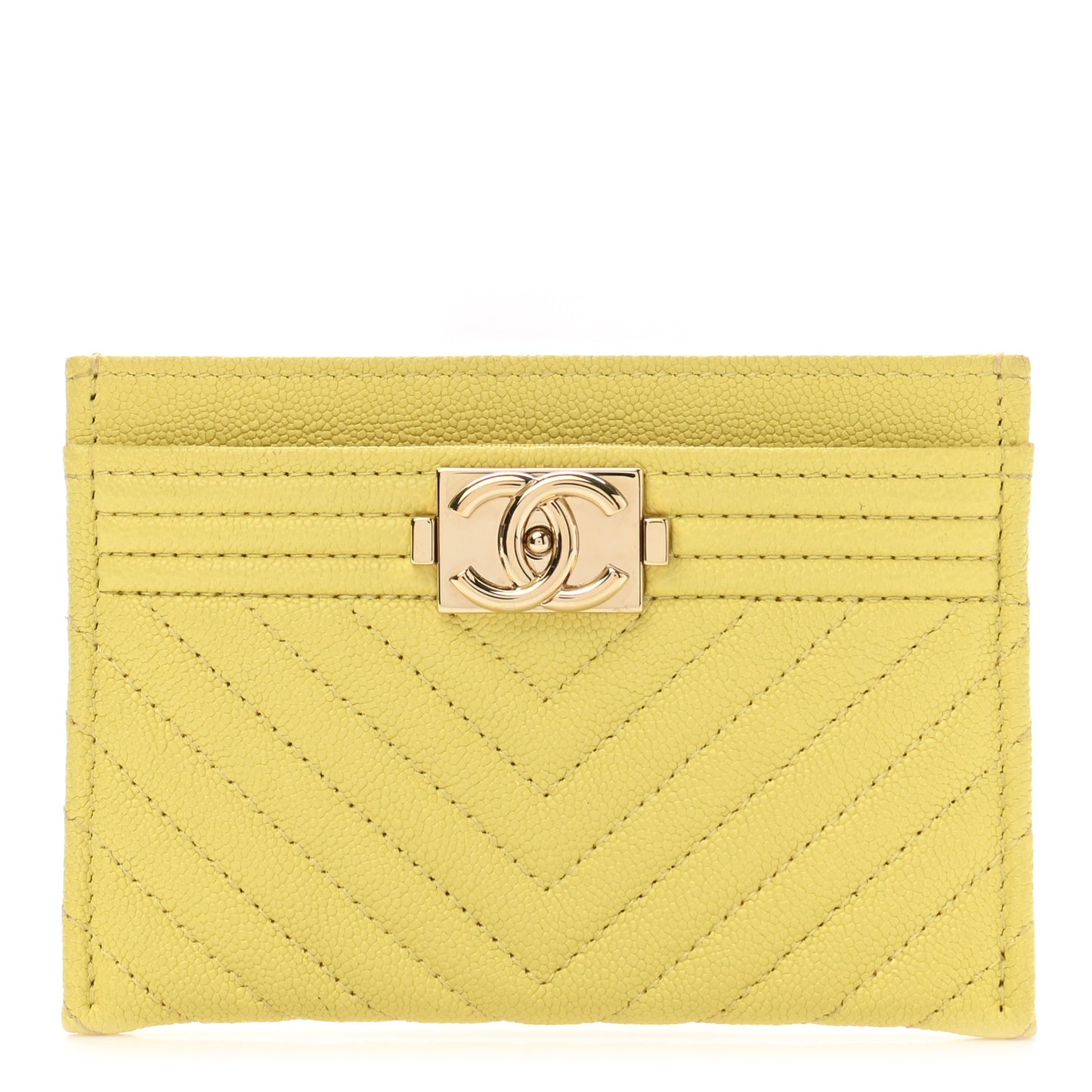 Caviar Chevron Quilted Boy Card Holder Yellow