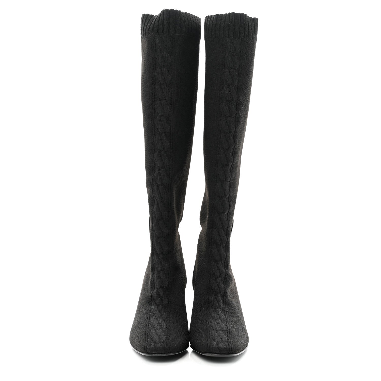 Hermes Knit Calfskin Fontaine 60 Boots 36 Black 2 of 7