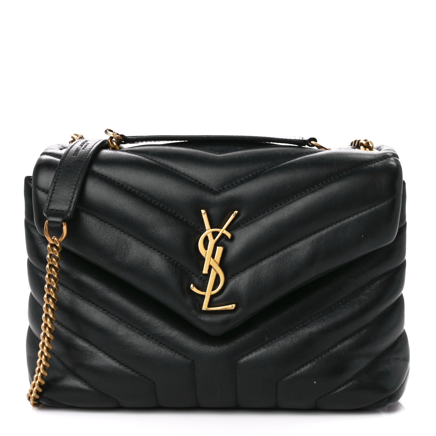 Calfskin Y Quilted Monogram Small Loulou Chain Satchel Black