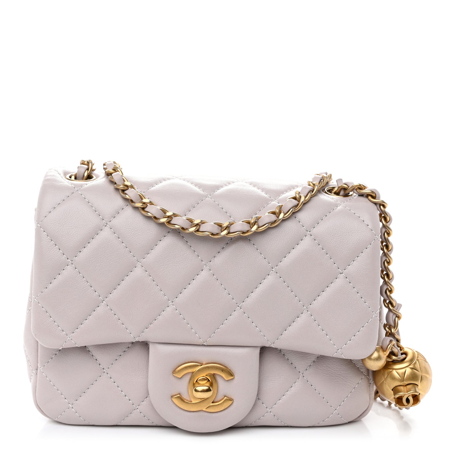 Lambskin Quilted Mini Pearl Crush Flap Light Purple