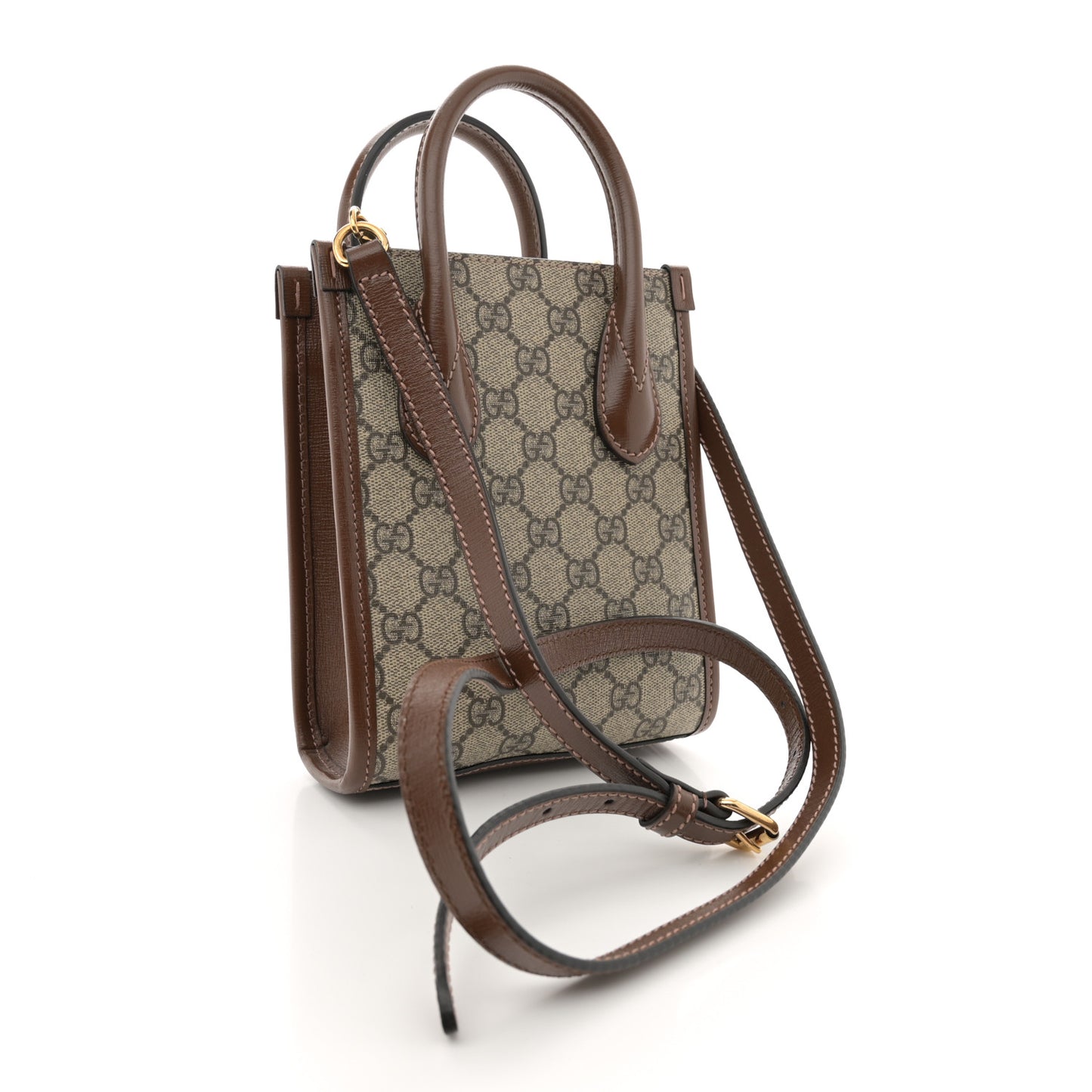 GG Supreme Monogram Azalea Calfskin Mini Retro Interlocking G Tote Bag Beige Ebony Brown Sugar