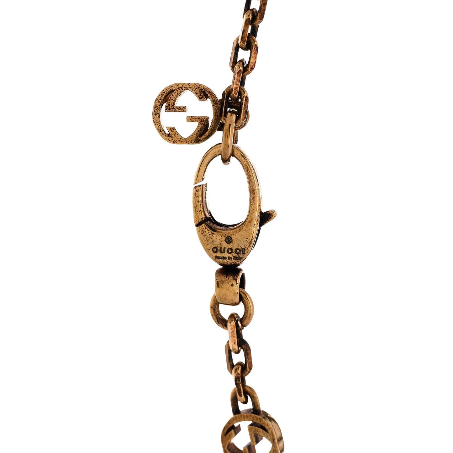 Metal Pearl Double G Ice Cream Pendant Necklace Aged Gold