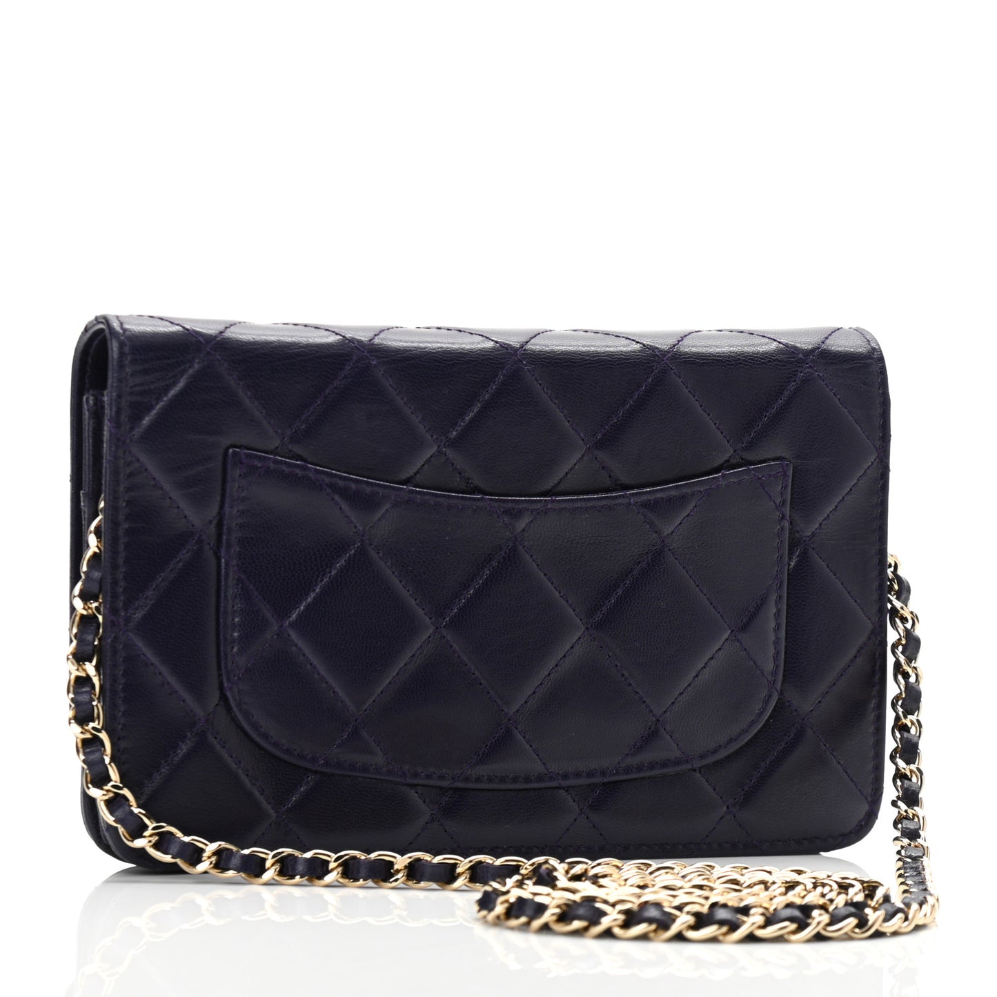 Lambskin Quilted Wallet On Chain WOC Purple