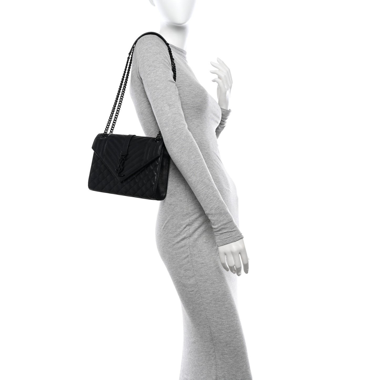 Grain De Poudre Textured Mixed Matelasse Triquilt Medium Monogram Monochrome Satchel Black
