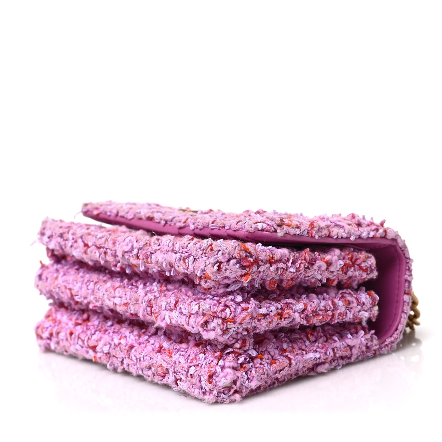 Tweed Enamel Quilted Pending CC Mini Wallet On Chain WOC Pink Purple