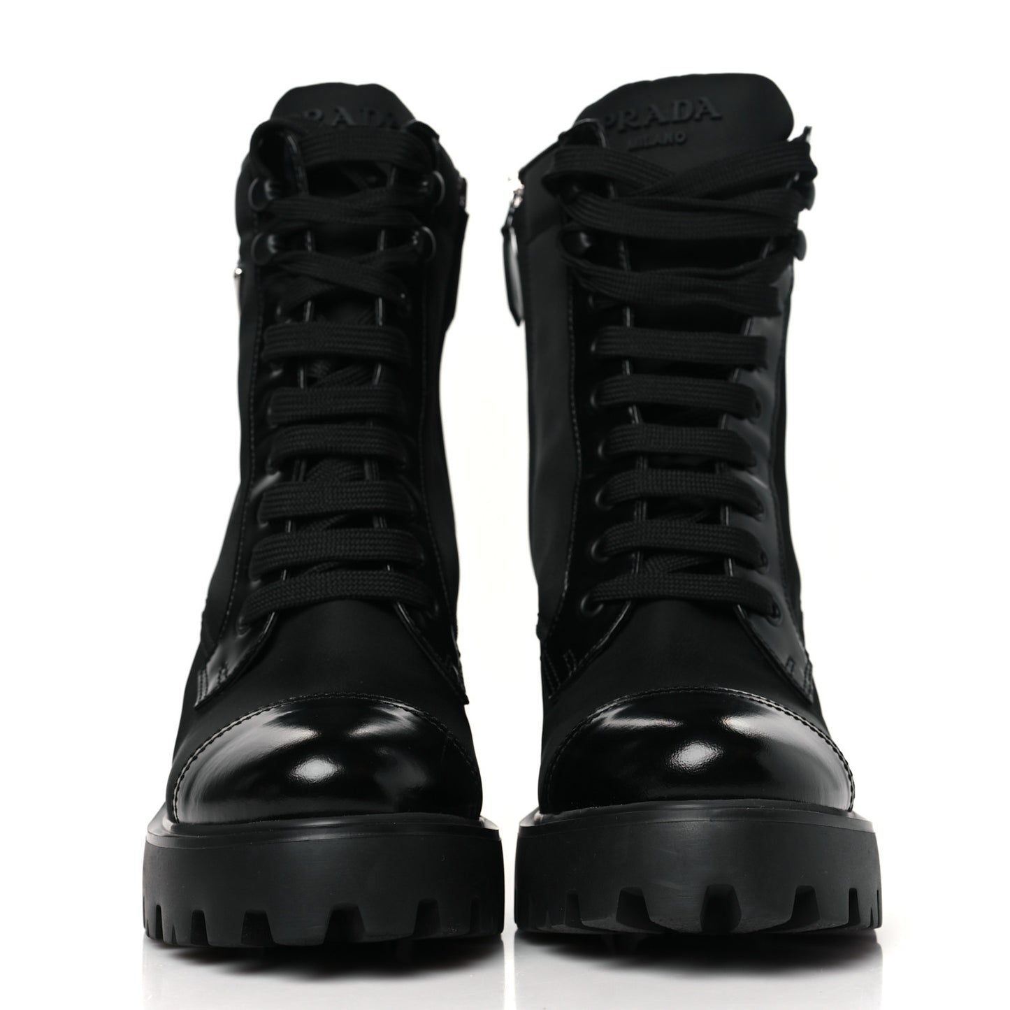 Spazzolato Re-Nylon Metal Triangle Logo Lace Up 55mm Ankle Boots 39 Black
