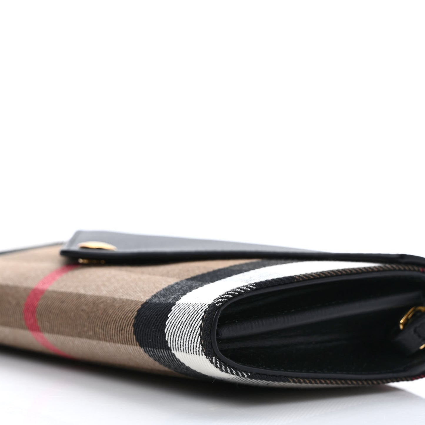 Calfskin House Check Hannah Wallet with Detachable Strap Black