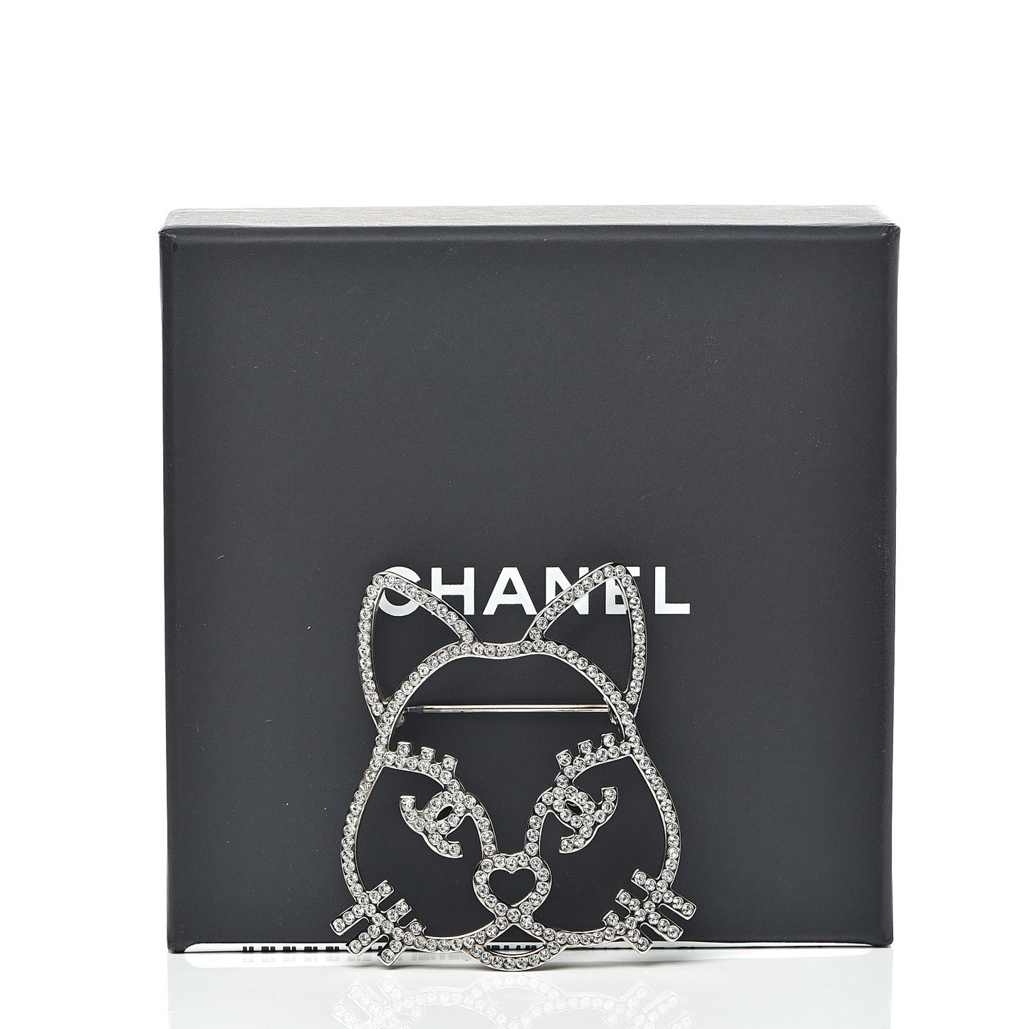 Strass Crystal Emoji Choupette Cat Brooch Silver