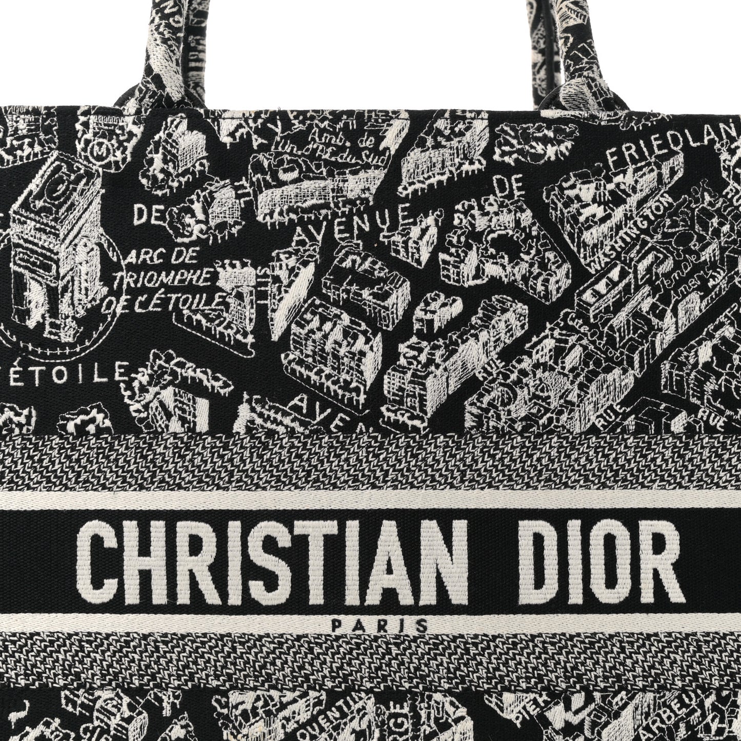 Canvas Embroidered Large Plan De Paris Book Tote Black White