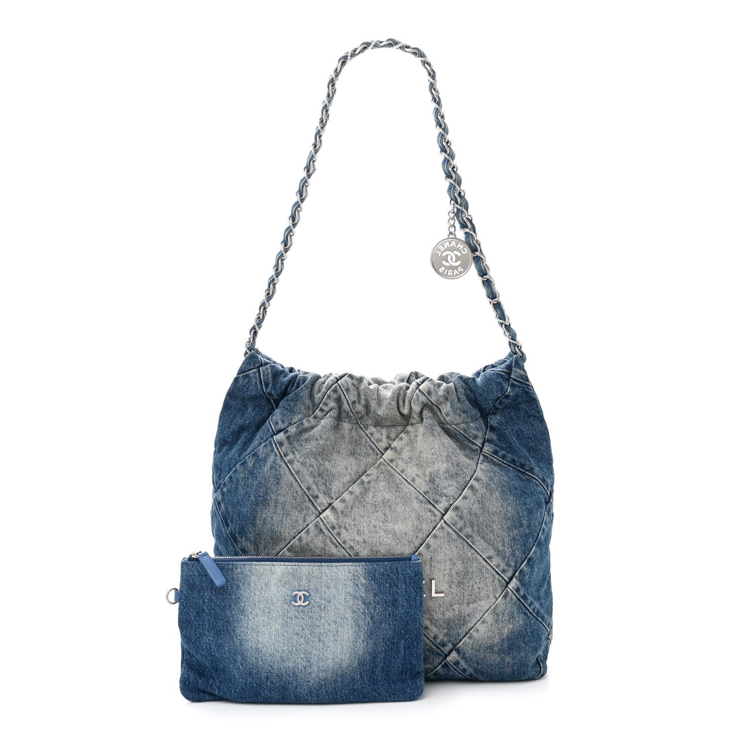 Denim Quilted Small Chanel 22 Blue