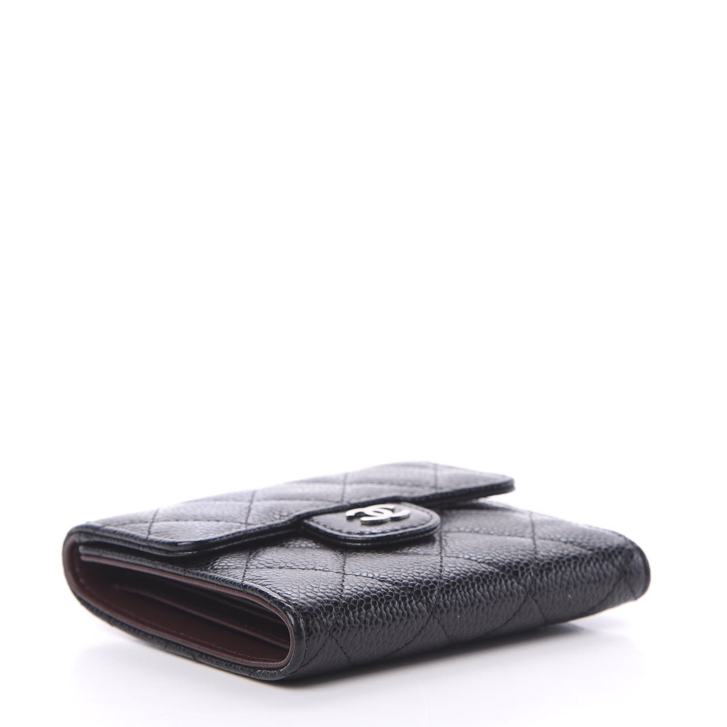 Caviar Quilted Compact Flap Wallet Black