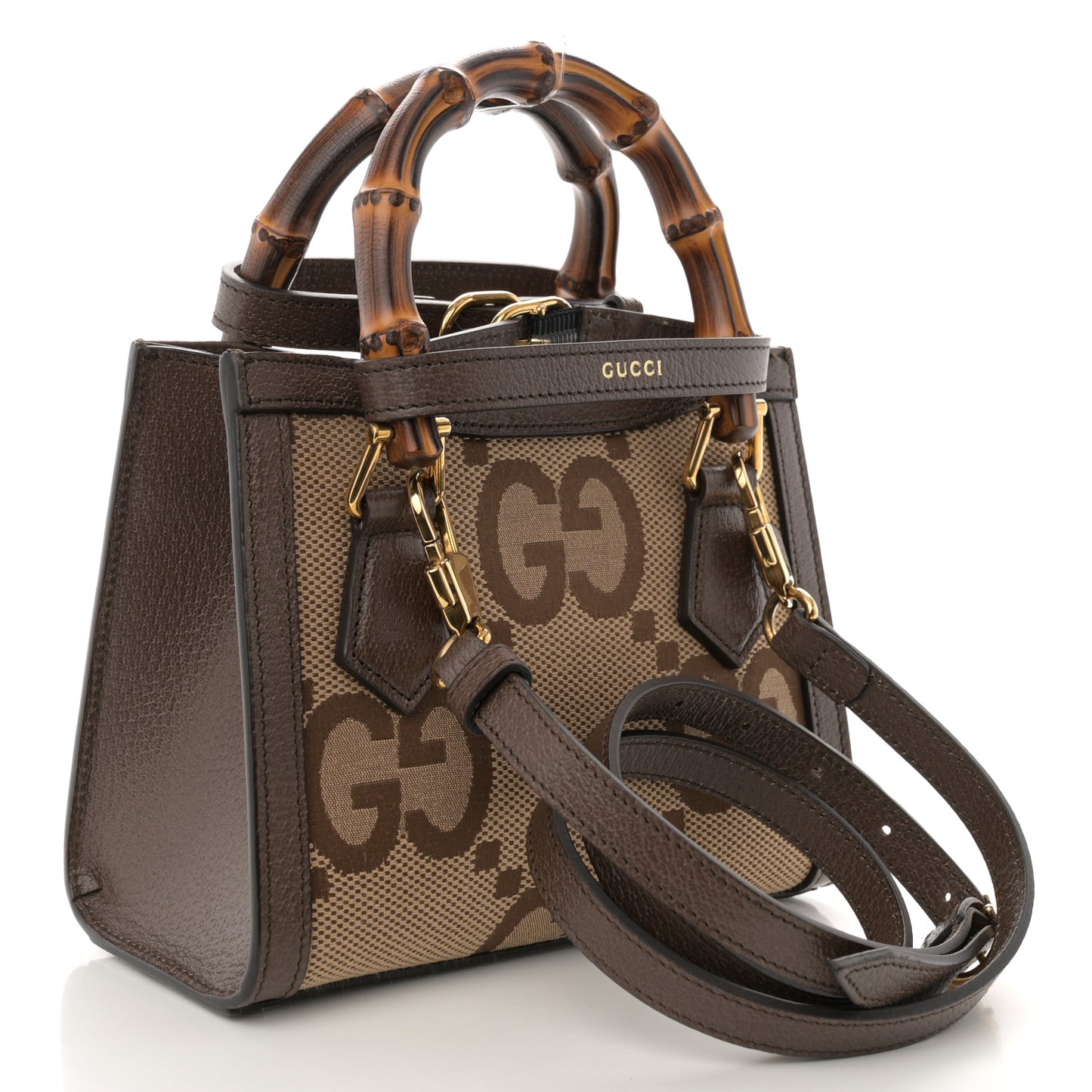 Monogram Jumbo GG Textured Dollar Calfskin Mini Diana Tote Bag Camel Ebony New Acero