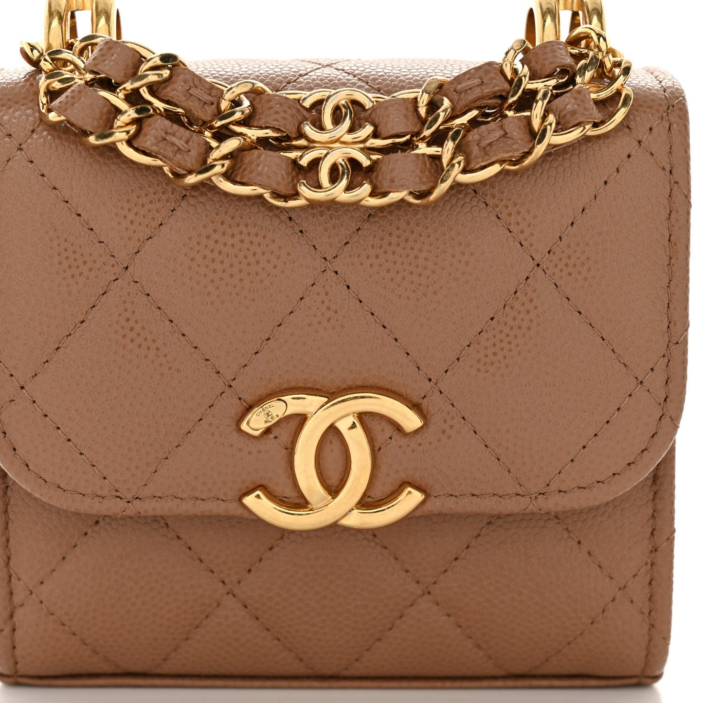 Caviar Quilted Coco First Clutch With Chain Beige