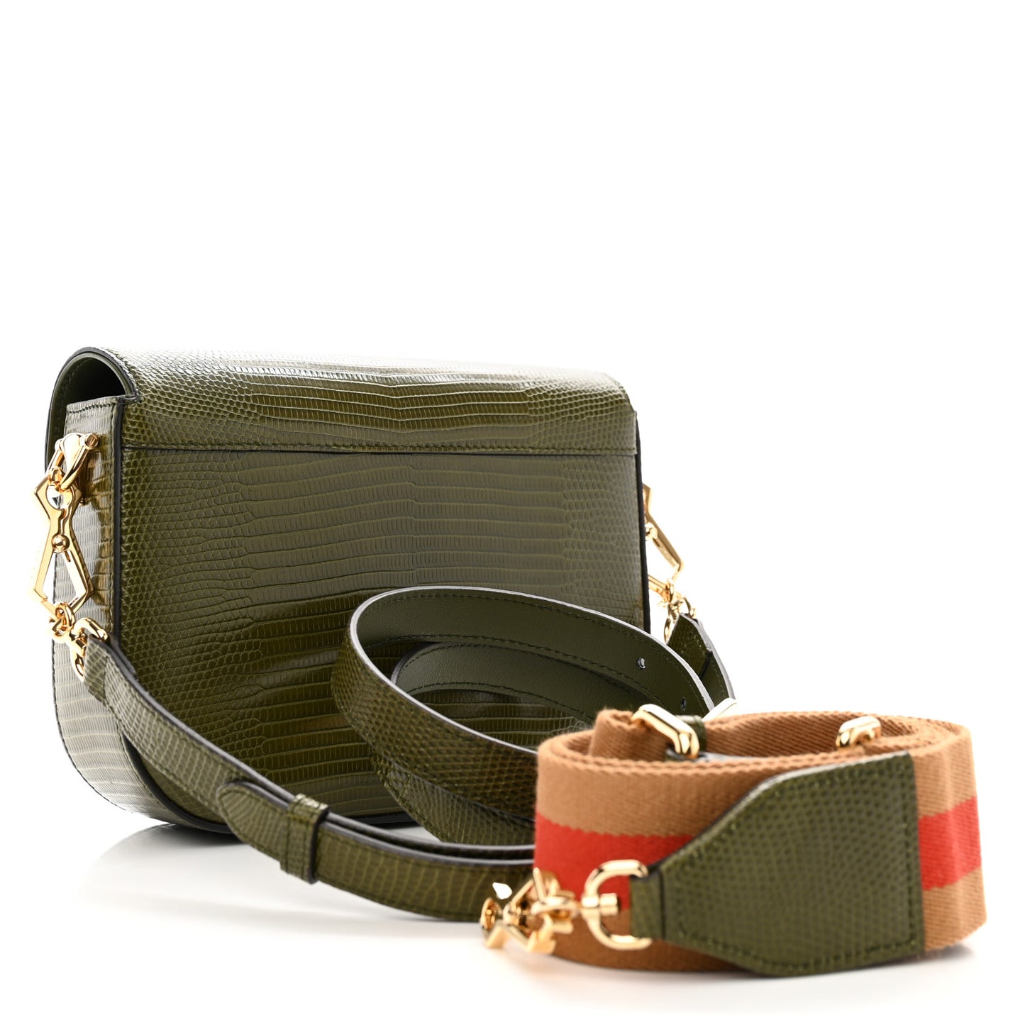 Lizard Web Mini Horsebit 1955 Shoulder Bag Green