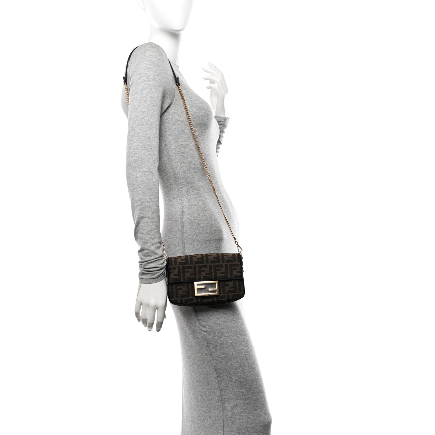 Fendi Fabric Jacquard FF 1974 Mini Baguette Tobacco Moro Black 2 of 11