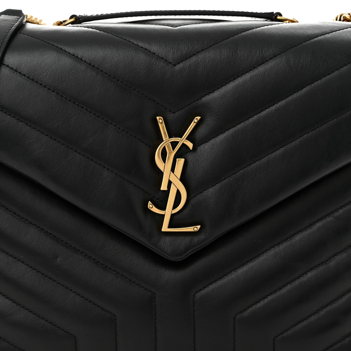 Calfskin Y Quilted Monogram Medium Loulou Chain Satchel Black