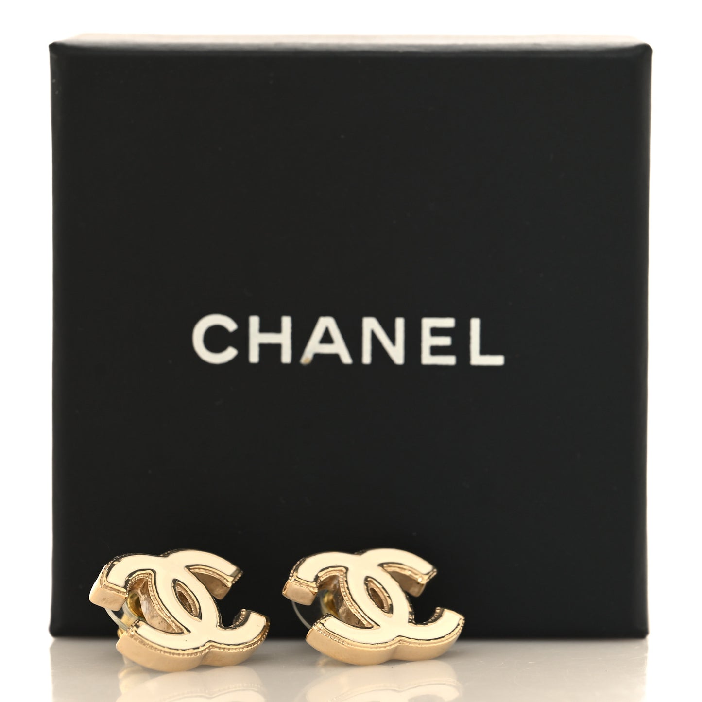 Enamel CC Earrings Gold White