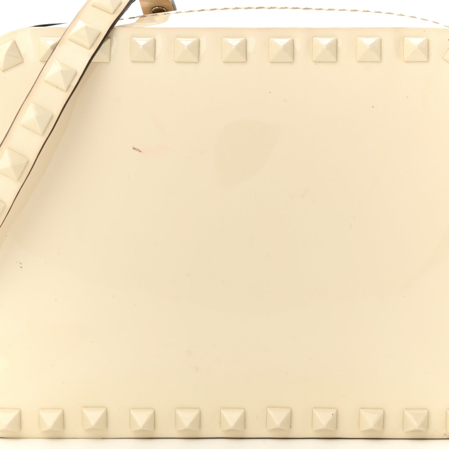 Patent Monochrome Rockstud Camera Crossbody Bag Ivory