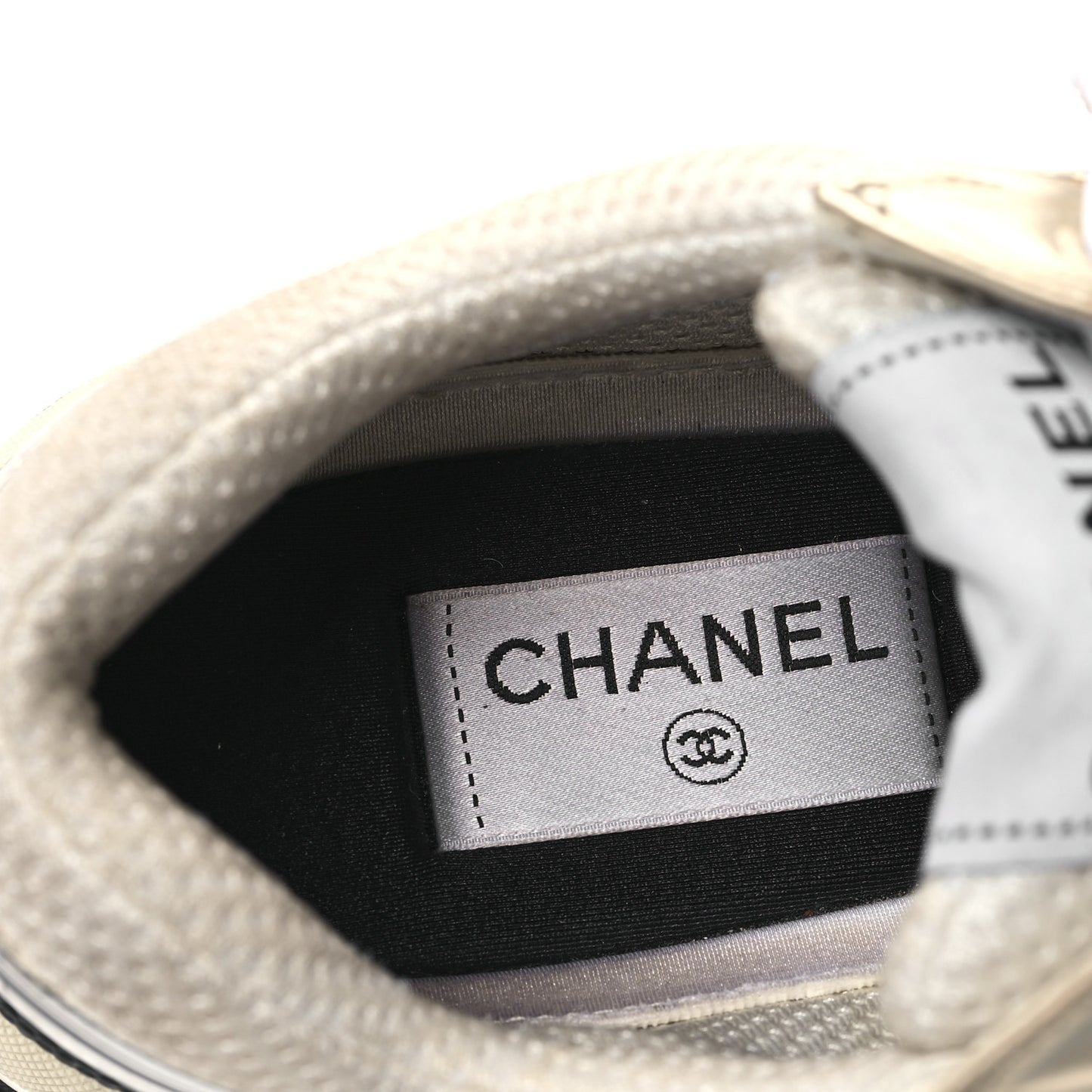 Fabric Laminated Calfskin Stretch CC Sneakers 38 White Gold Silver