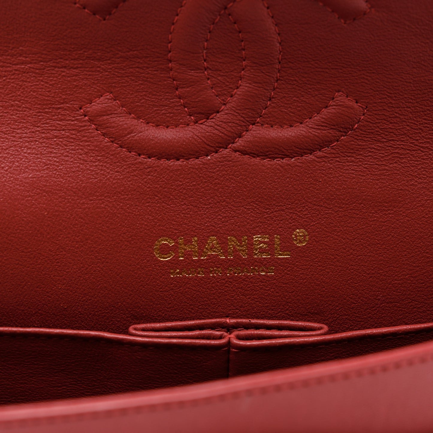 Lambskin Chevron Quilted Medium Double Flap Red