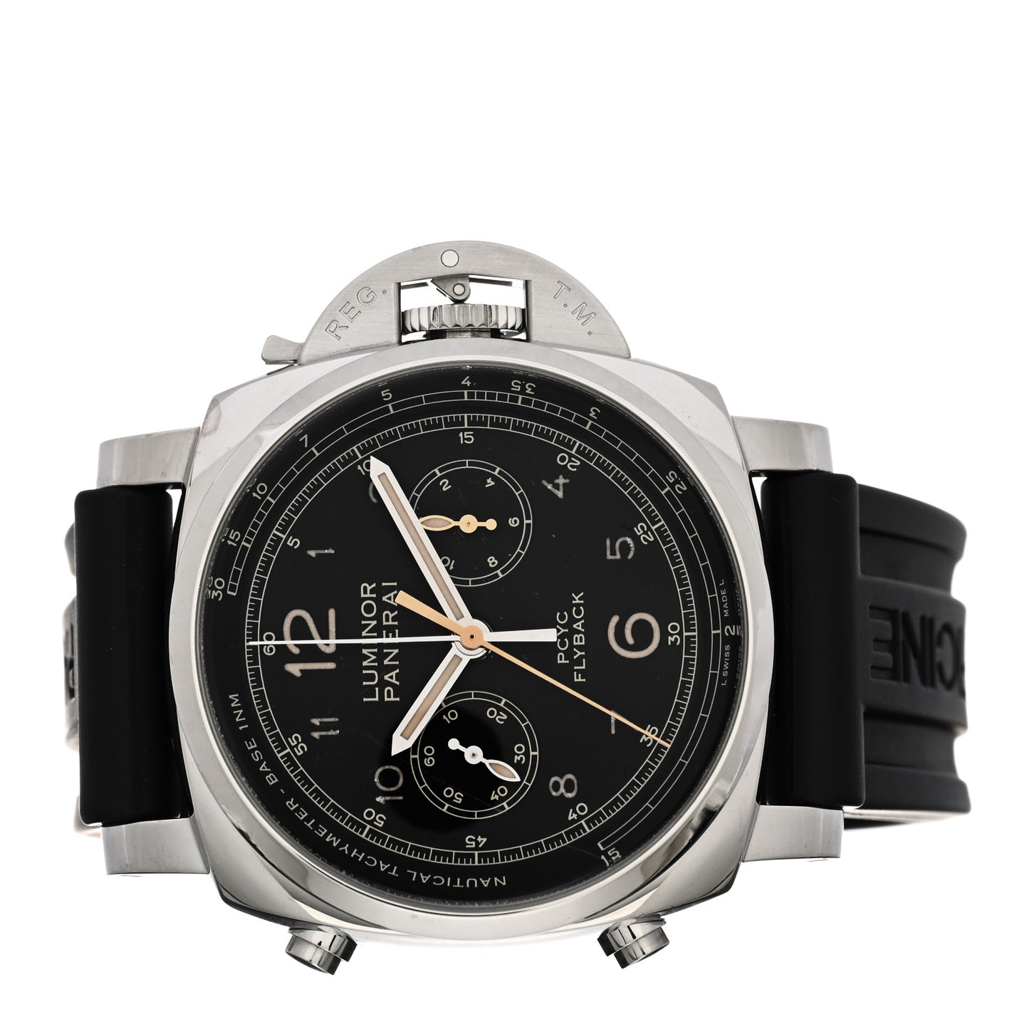 Stainless Steel Rubber 44mm Luminor 1950 3 Days Chrono Flyback Automatic Watch Black PAM00653