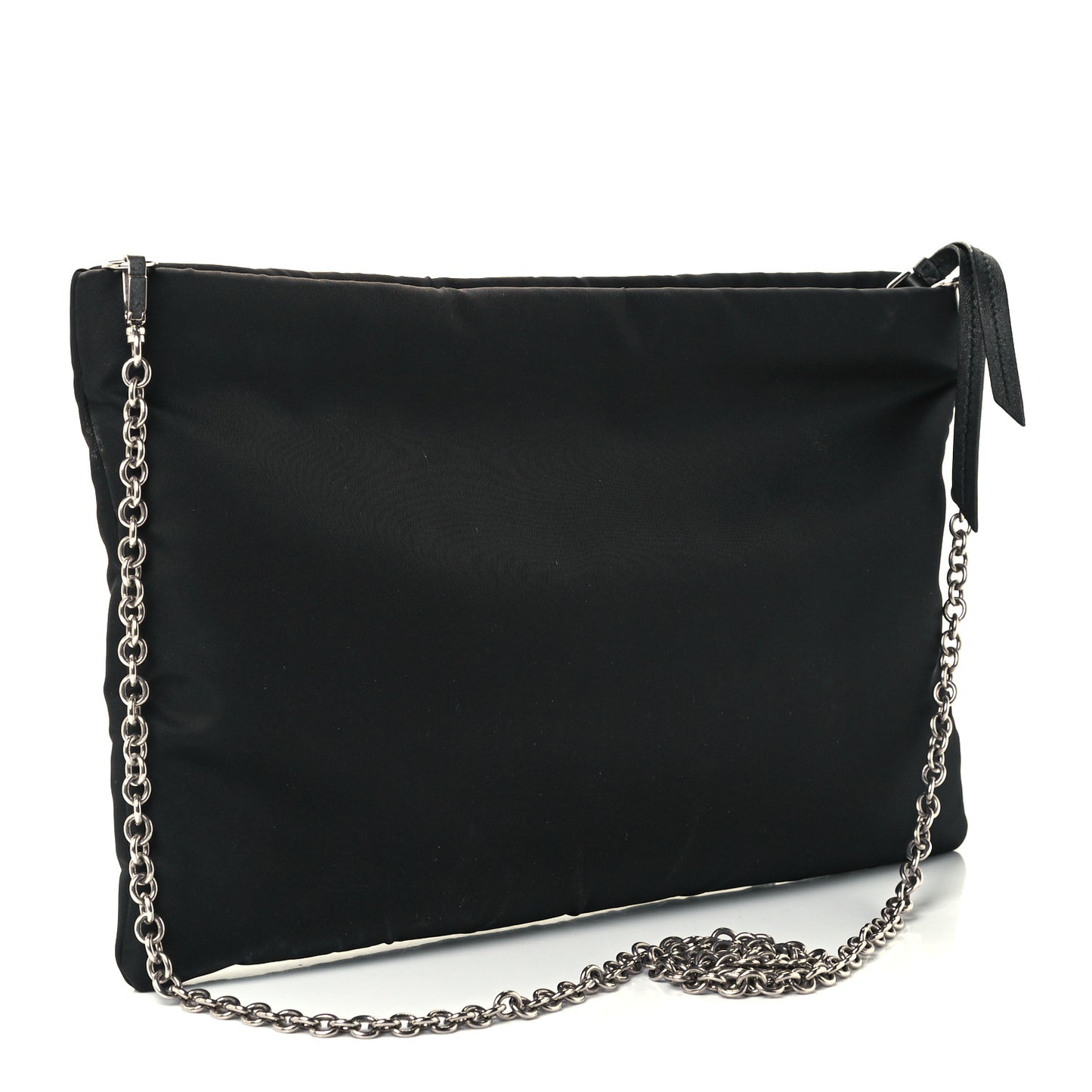 Tessuto Nylon Soft Padded Medium Chain Clutch Bag Black