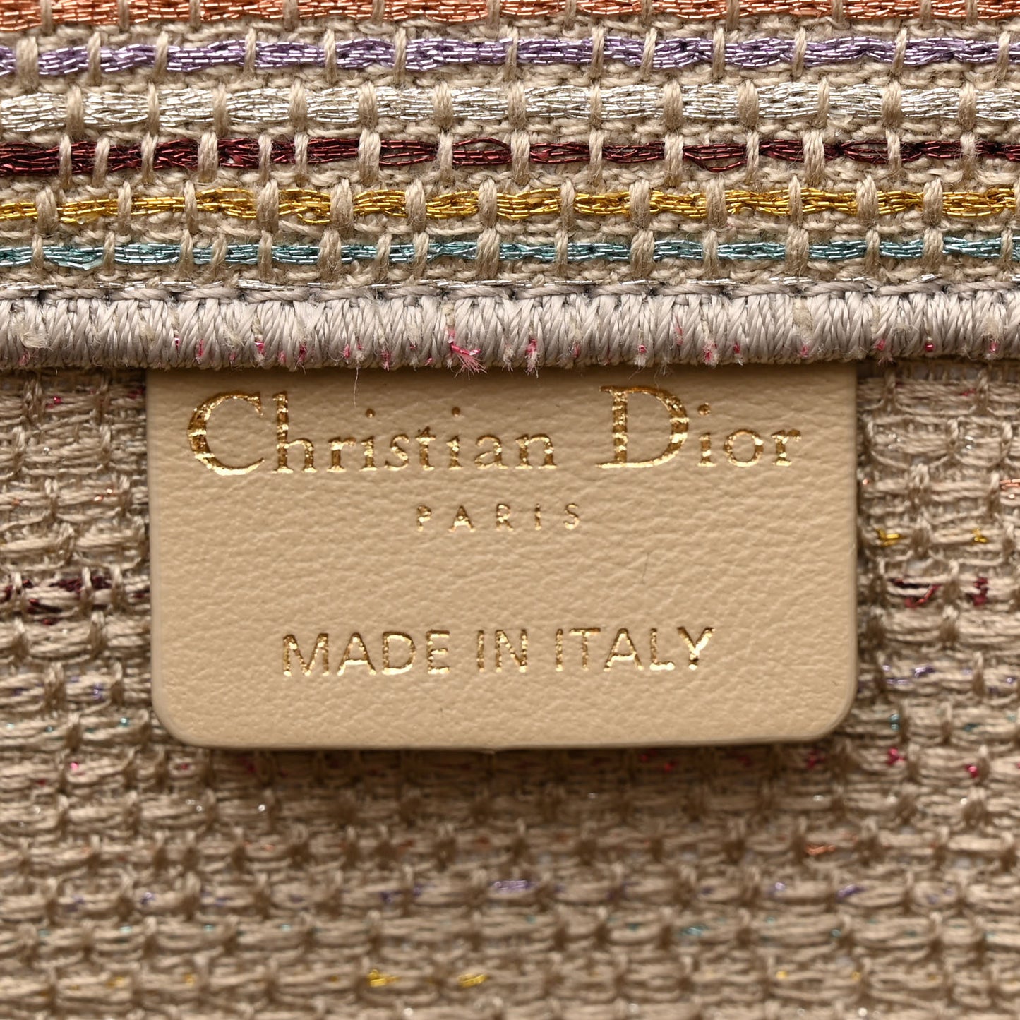 Canvas Embroidered Medium Stripes Book Tote Beige Multicolor