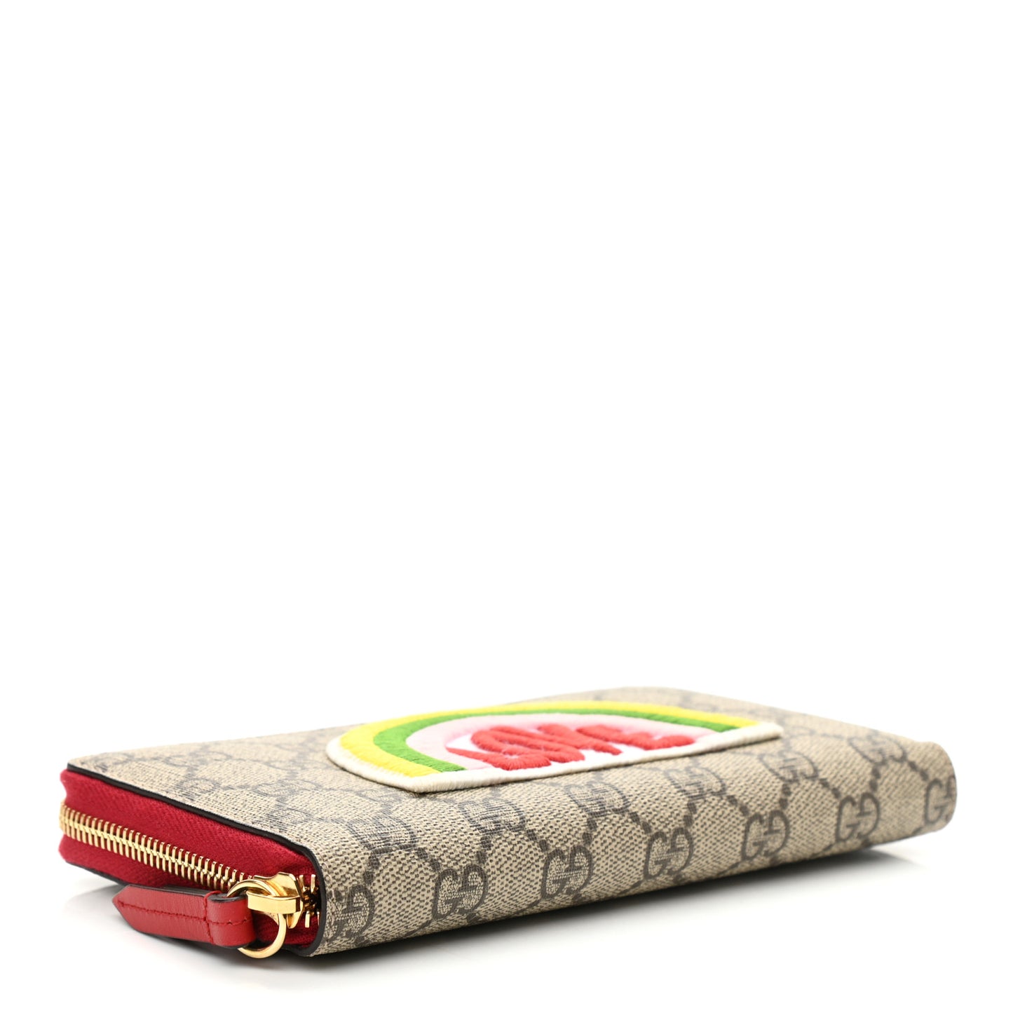 GG Supreme Monogram Embroidered Rainbow Zip Around Wallet Red
