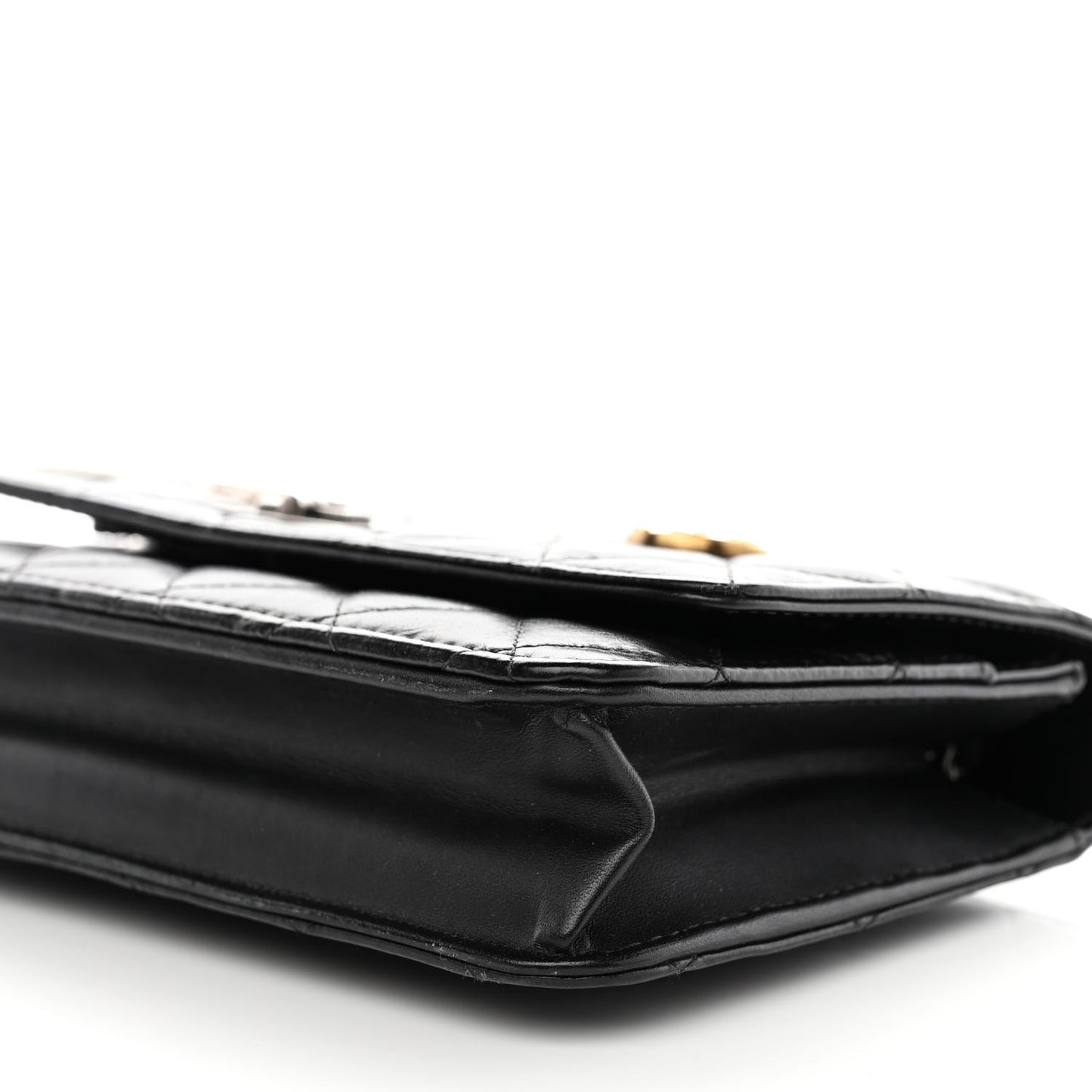 Aged Calfskin Quilted Lucky Charms 2.55 Reissue Wallet On Chain WOC Black