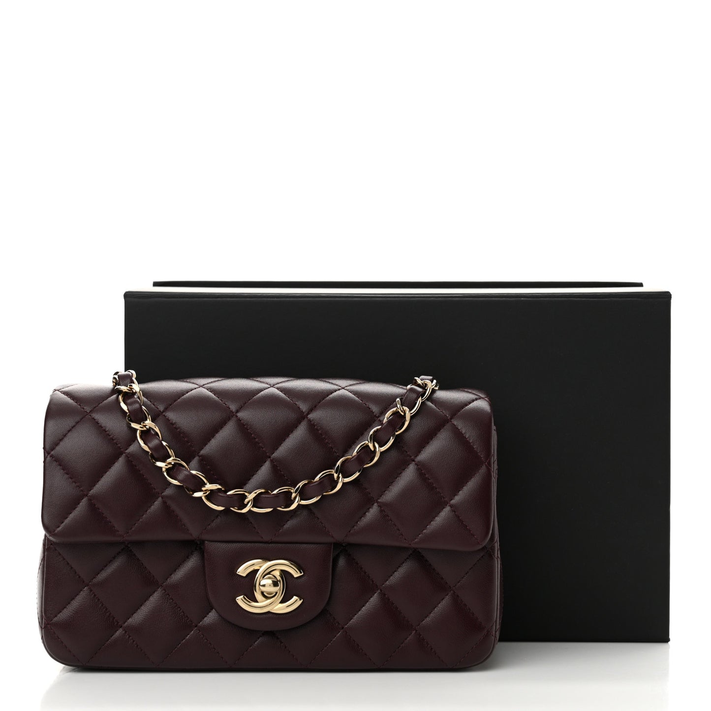 Lambskin Quilted Mini Rectangular Flap Burgundy