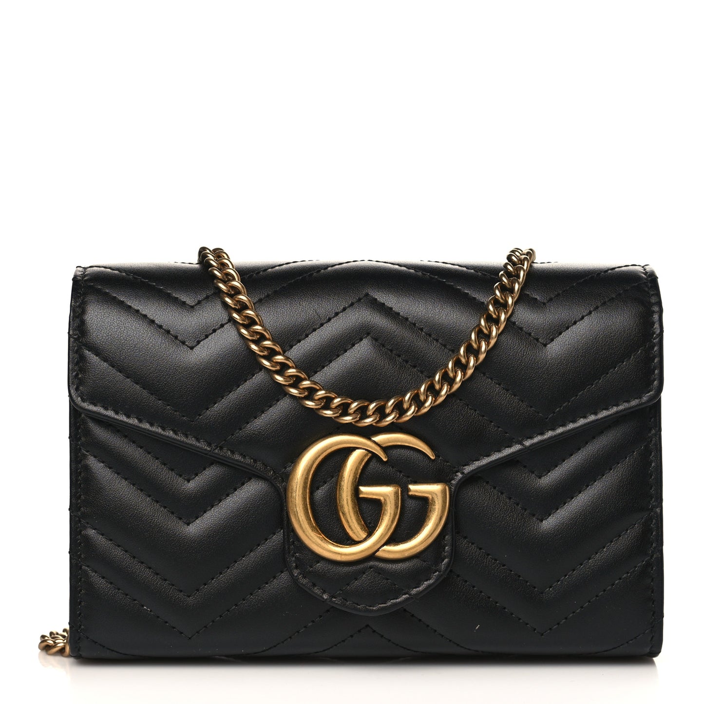 Calfskin Matelasse GG Marmont Chain Wallet Black