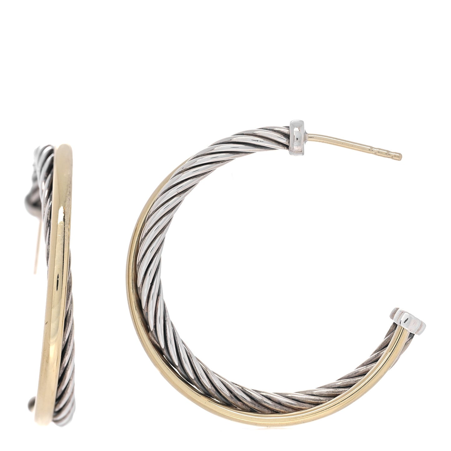 Sterling Silver 18K Yellow Gold 31mm Crossover Cable Hoop Earrings