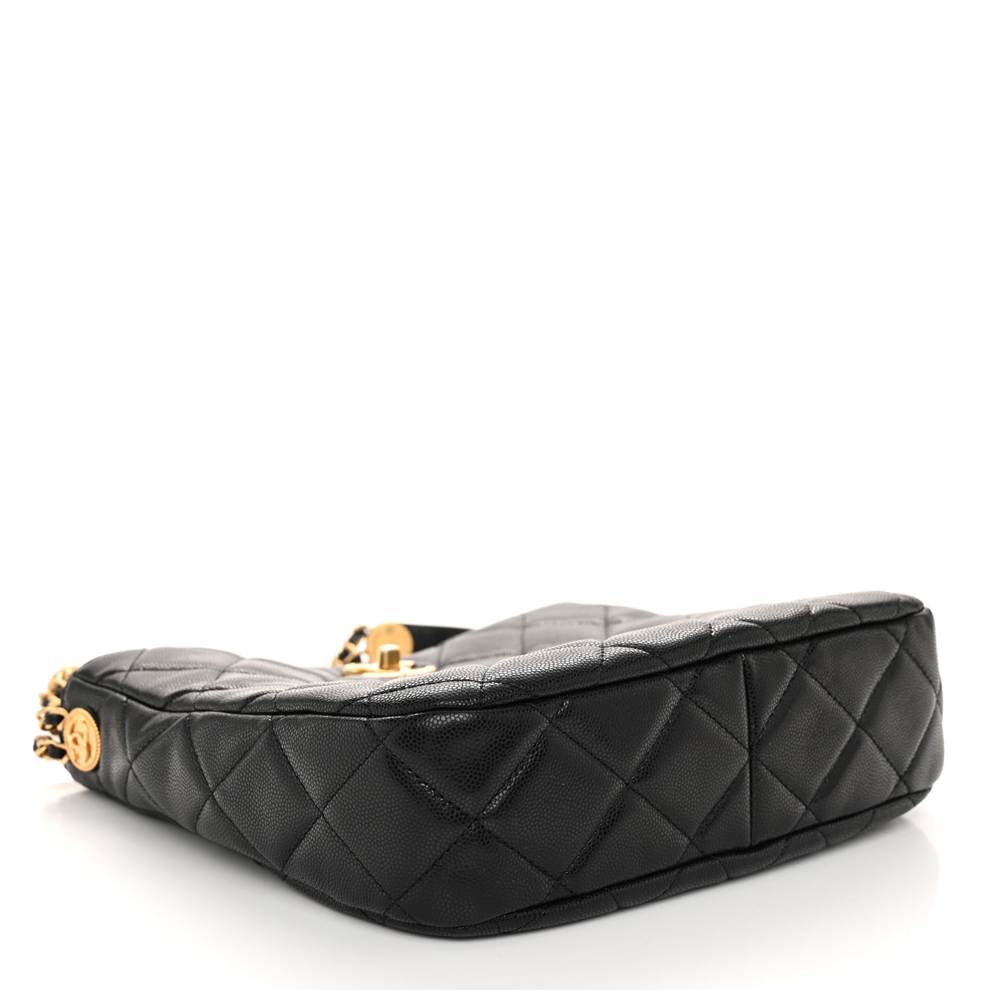 Shiny Caviar Quilted Twist Your Buttons Hobo Black