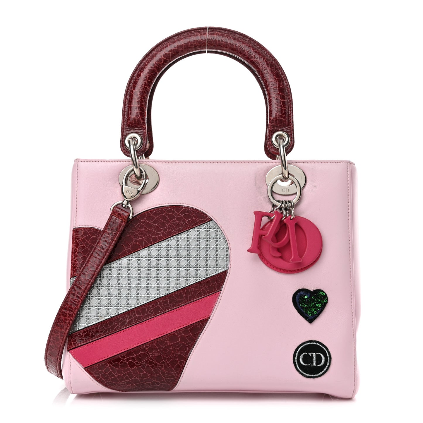 Calfskin Patent Embroidered Valentines Day Heart Medium Lady Dior Pink Multicolor