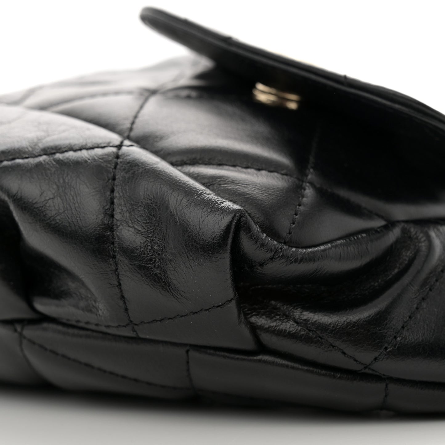 Shiny Aged Calfskin Quilted CC Pockets Jacket Waist Belt Bag Black