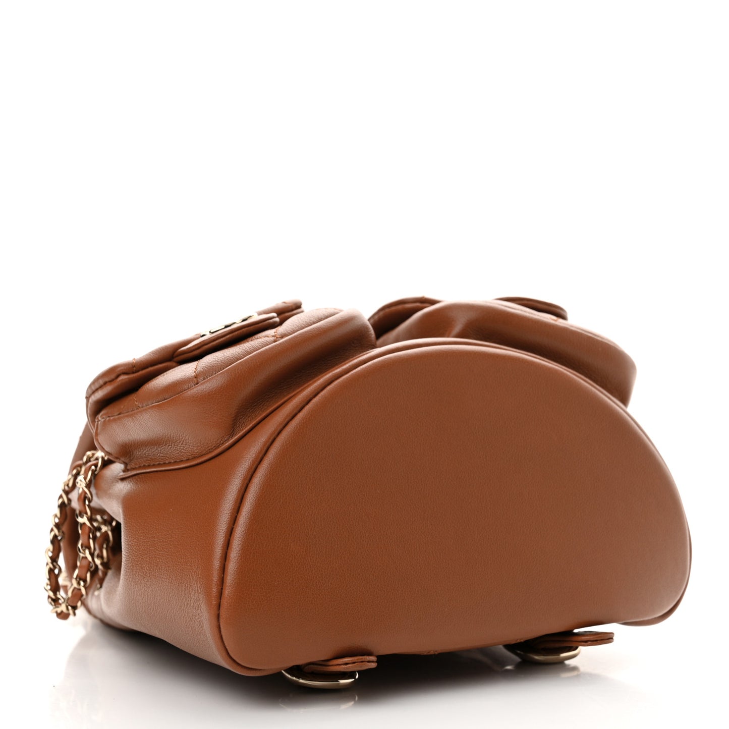 Calfskin Quilted Small Duma Pockets Drawstring Backpack Light Brown