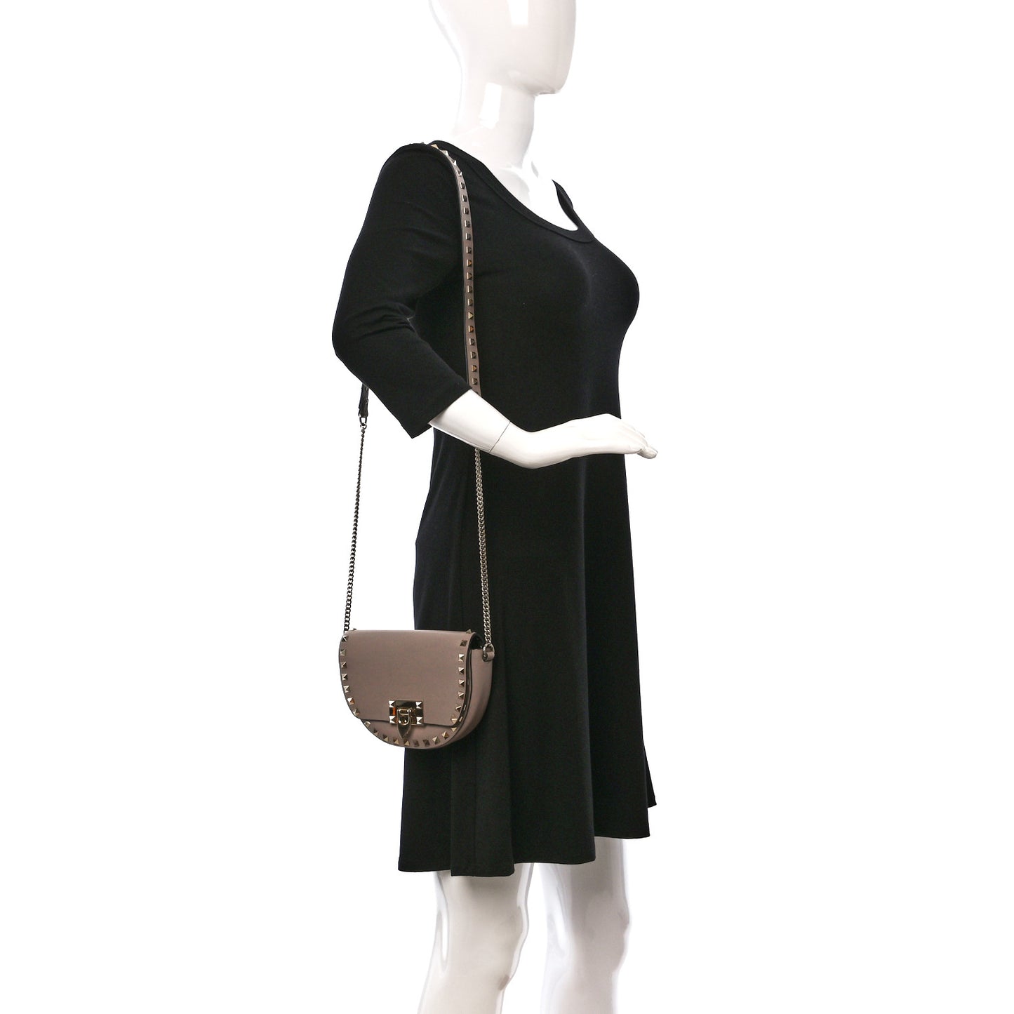 Vitello Rockstud Flip Lock Flap Saddle Crossbody Bag Poudre