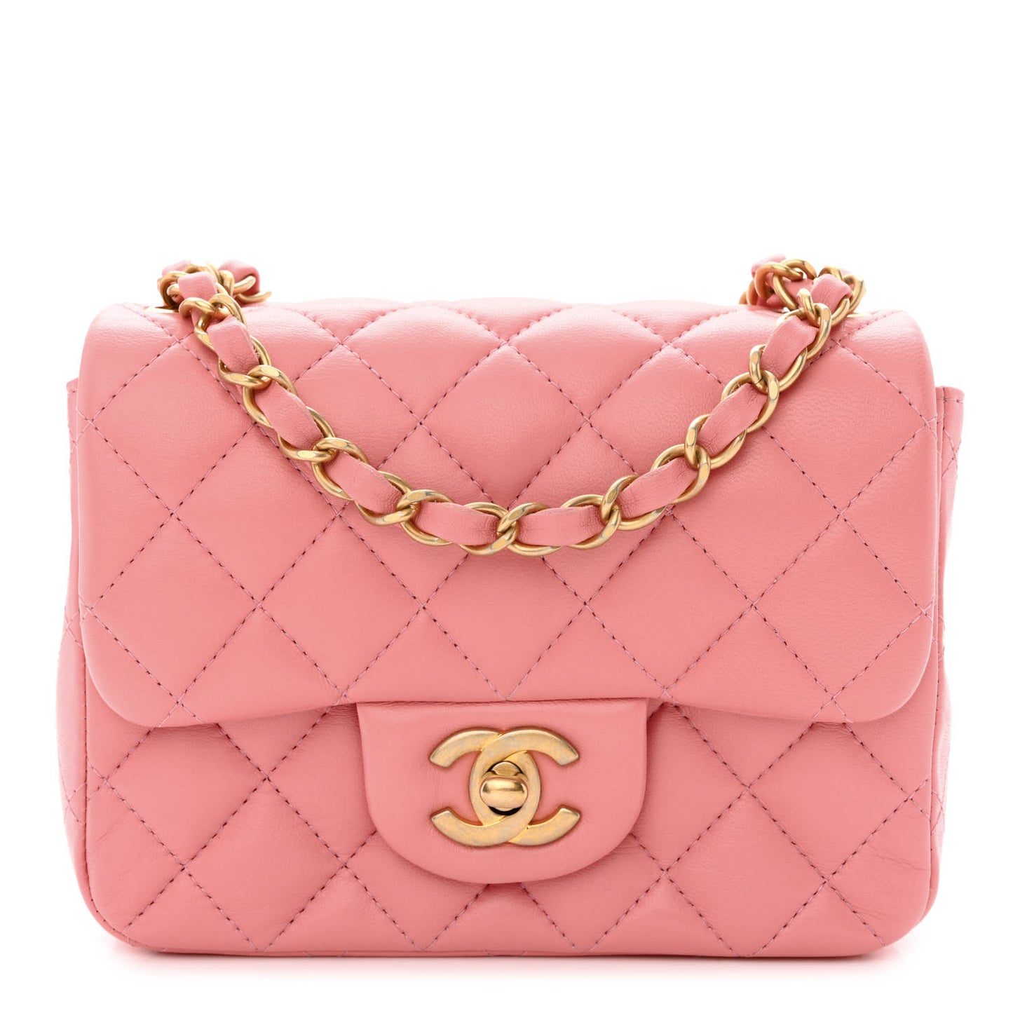Lambskin Quilted Mini Square Flap Pink