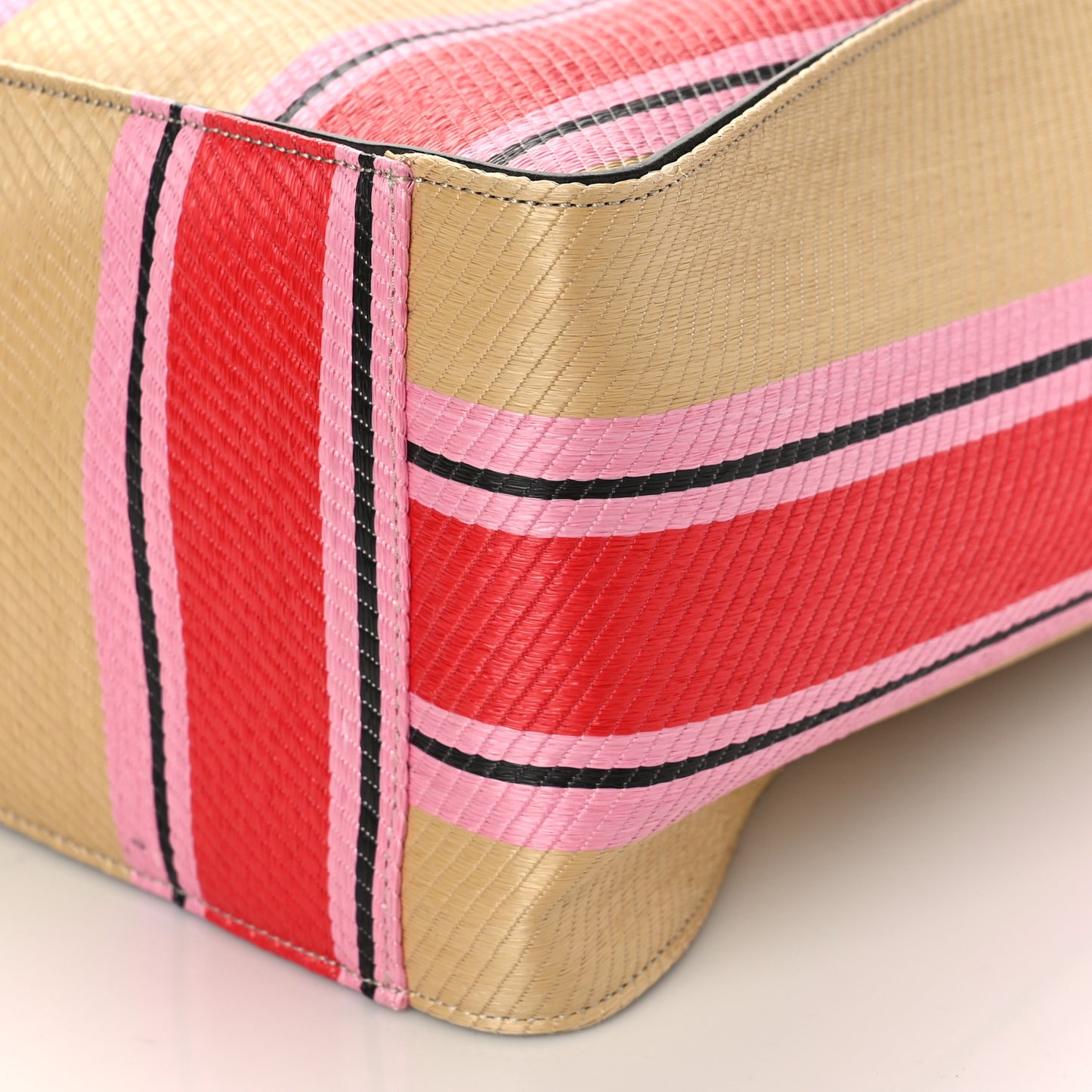 Raffia Striped Logo Tote Red