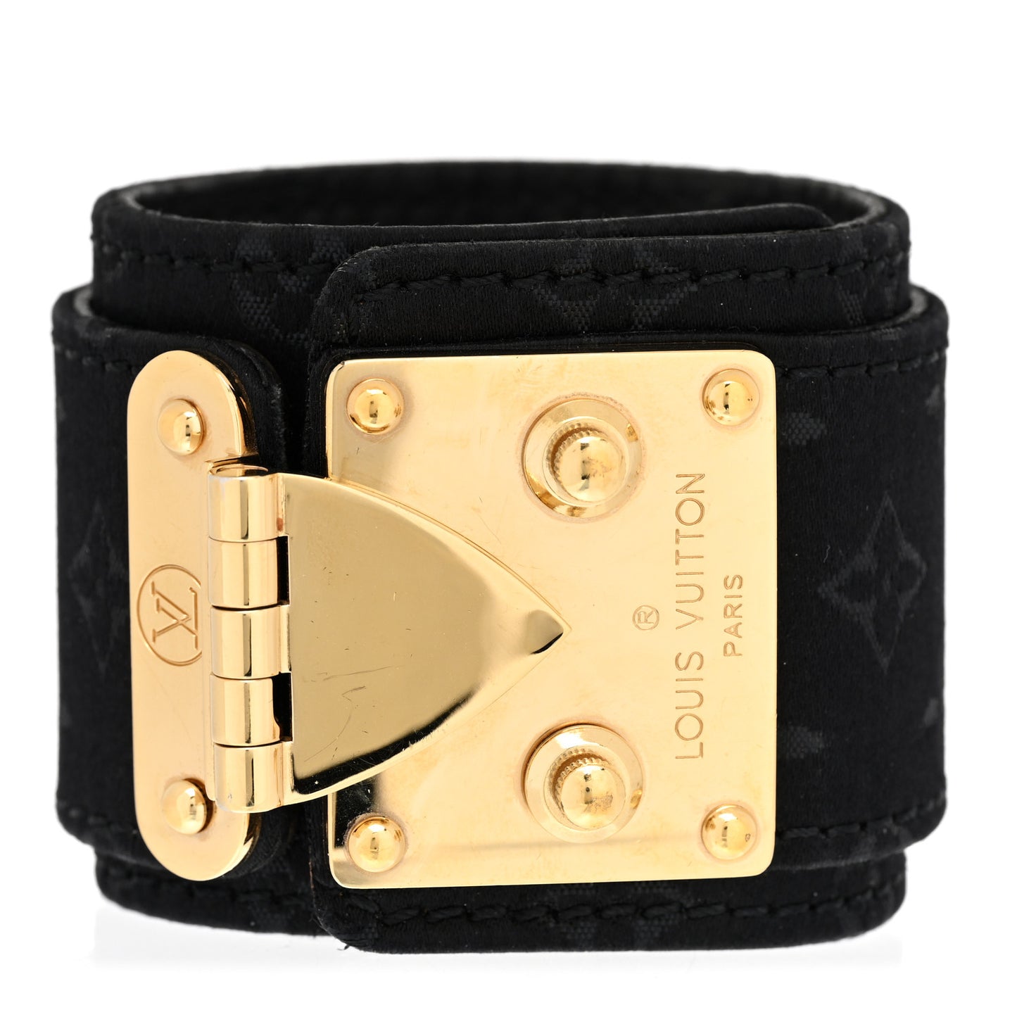 Satin Monogram Serrure Cuff Black