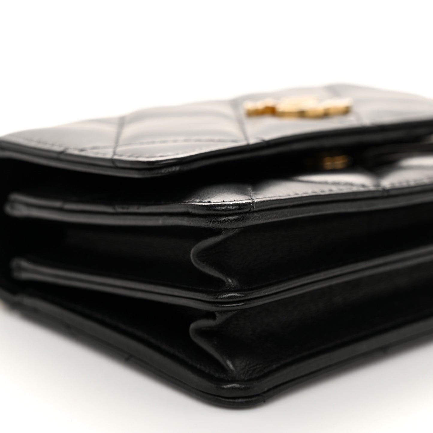 Lambskin Enamel Quilted Pending CC Clutch With Chain Black