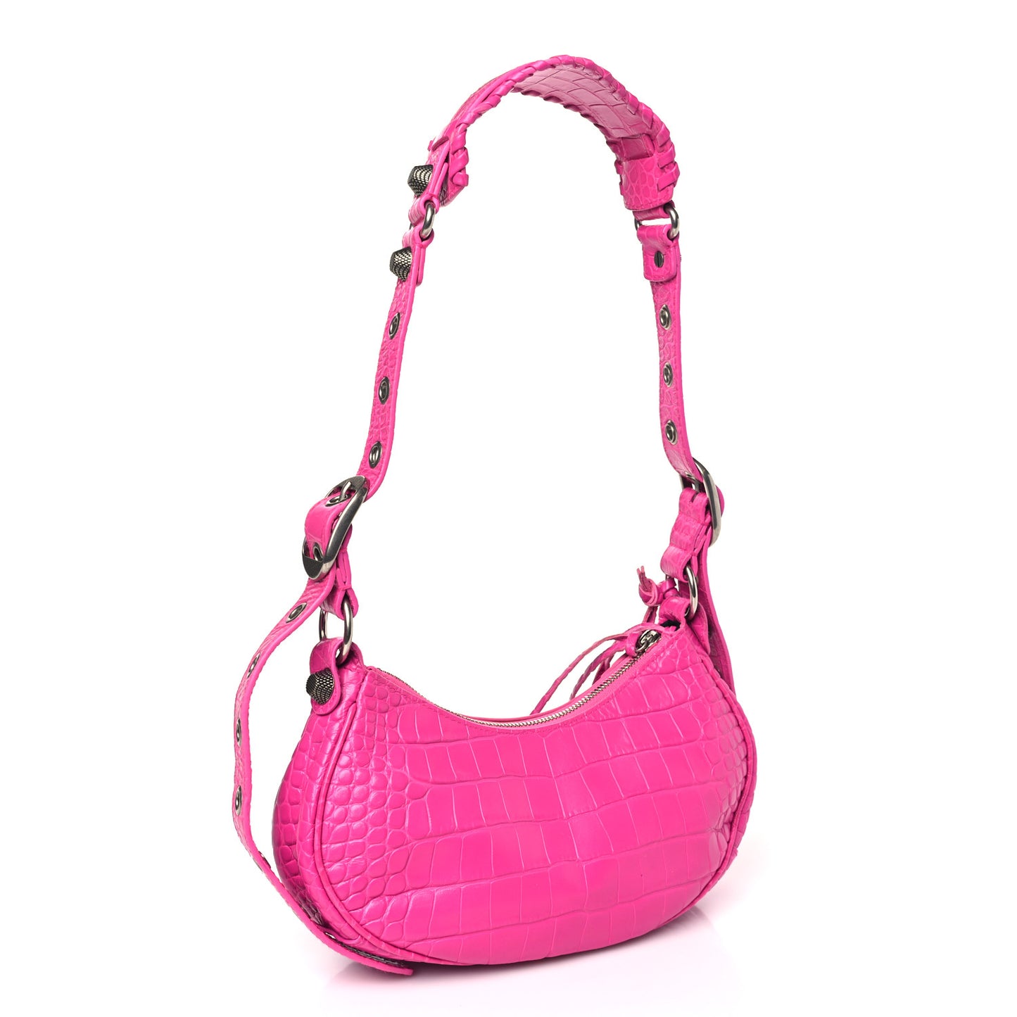 Extra Supple Calfskin Crocodile Embossed XS Le Cagole Shoulder Bag Lipstick Pink