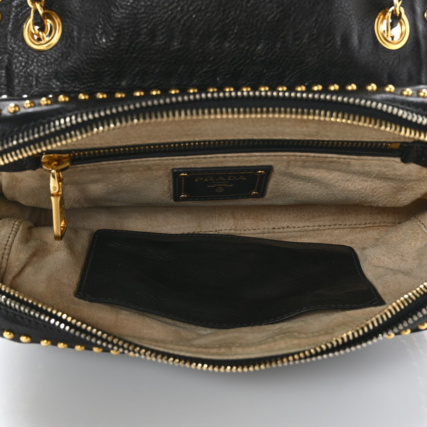 Glace Calf Studded Pushlock Chain Shoulder Bag Black