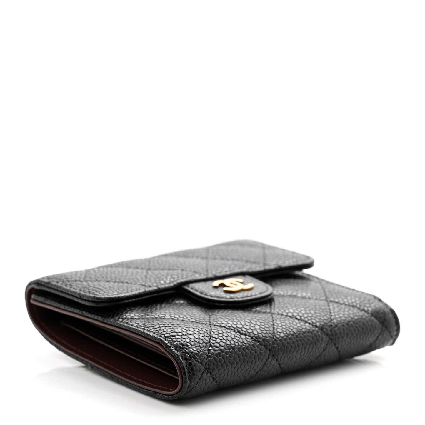 Caviar Quilted Compact Flap Wallet Black