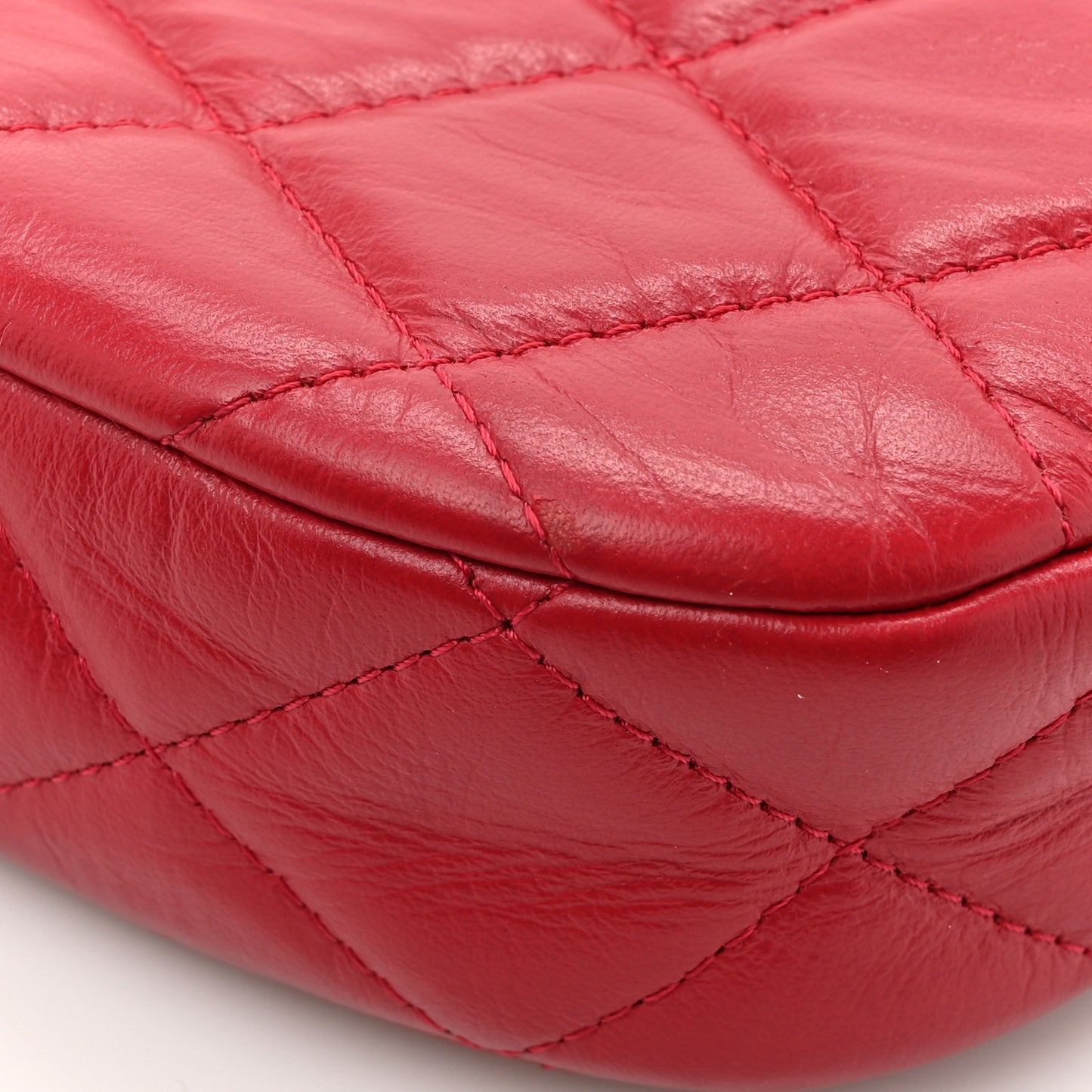 Crumpled Calfskin Quilted Braided CC Small Hobo Red