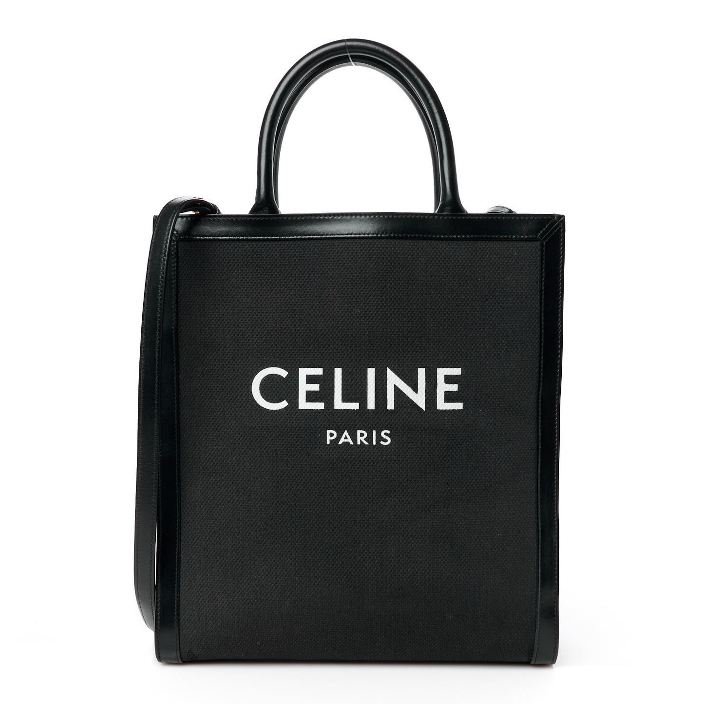 Canvas Calfskin Small Vertical Cabas Black